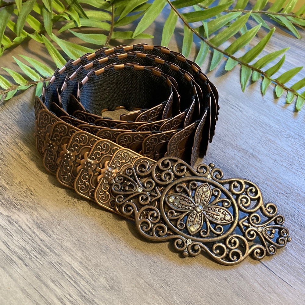 Vintage Embossed Tile Stretch Belt Victorian Medieval Regency